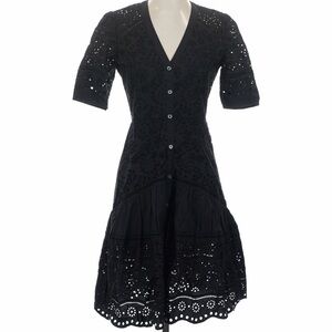 Veronica Beard Black Eyelet Button-Front Dress